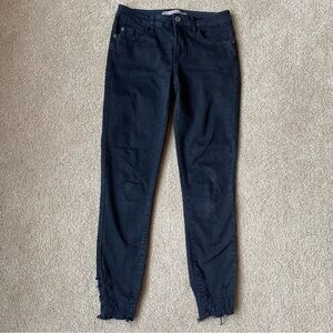 Black Distressed HWY Skinny Mid Rise Jeans Denim Fray Hem